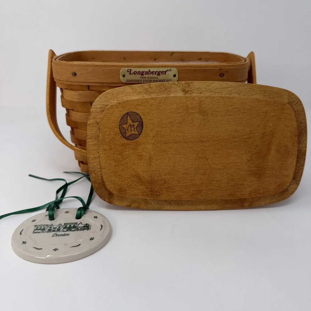 VTG Longaberger Dresden Tour Basket II 1996 w/ Lid, Liner & Tie-On Collectors